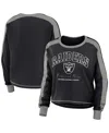Wear By Erin Andrews Women's  Black, Silver Las Vegas Raiders Color Block Modest Crop Long Sleeve T-s In Black,silver