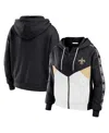 Wear By Erin Andrews Black/white New Orleans Saints Color Block Light Weight Modest Crop Full-zip Ho In Black,white