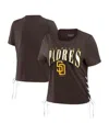 WEAR BY ERIN ANDREWS WOMEN'S WEAR BY ERIN ANDREWS BROWN SAN DIEGO PADRES SIDE LACE-UP CROPPED T-SHIRT