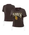 Wear By Erin Andrews Brown San Diego Padres Side Lace-up Cropped T-shirt In Brown