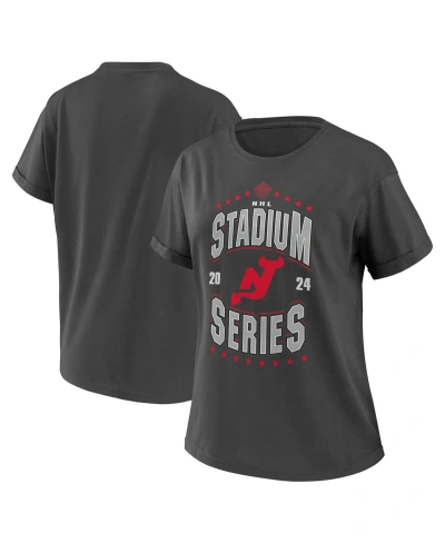 Wear By Erin Andrews Women's  Charcoal New Jersey Devils 2024 Nhl Stadium Series Boyfriend T-shirt