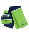 Wear By Erin Andrews College Navy Seattle Seahawks Colorblock Cuffed Knit Hat With Pom And Scarf Set In Navy