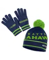 Wear By Erin Andrews Women's  College Navy Seattle Seahawks Double Jacquard Cuffed Knit Hat With Pom In Navy
