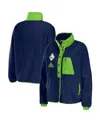 Wear By Erin Andrews Women's  College Navy Seattle Seahawks Polar Fleece Raglan Full-snap Jacket In Navy