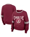 Wear By Erin Andrews Women's  Crimson Distressed Alabama Crimson Tide Vintage-like Pullover Sweatshir In Crimson