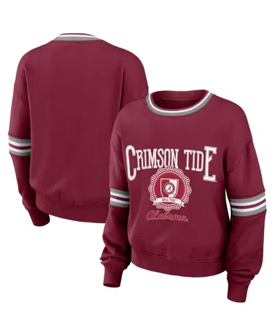 Wear By Erin Andrews Women's  Crimson Distressed Alabama Crimson Tide Vintage-like Pullover Sweatshir