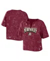 Wear By Erin Andrews Women's  Garnet Florida State Seminoles Bleach Wash Splatter Cropped Notch Neck In Garnet