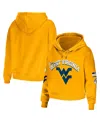 Wear By Erin Andrews Women's  Gold West Virginia Mountaineers Mixed Media Cropped Pullover Hoodie In Gold