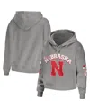 Wear By Erin Andrews Women's  Gray Nebraska Huskers Mixed Media Cropped Pullover Hoodie In Gray