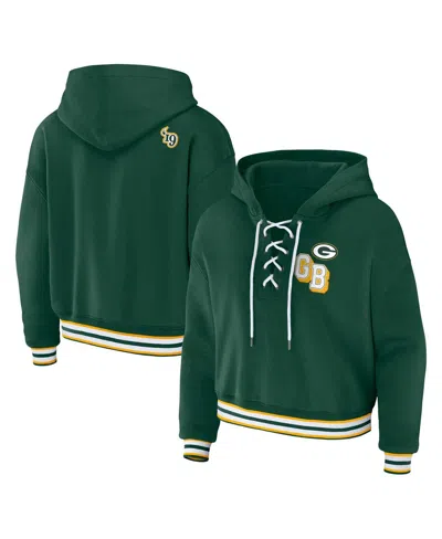 WEAR BY ERIN ANDREWS WOMEN'S WEAR BY ERIN ANDREWS GREEN GREEN BAY PACKERS PLUS SIZE LACE-UP PULLOVER HOODIE