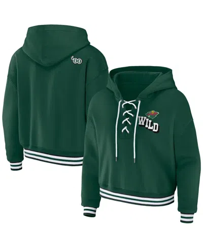 WEAR BY ERIN ANDREWS WOMEN'S WEAR BY ERIN ANDREWS GREEN MINNESOTA WILD LACE-UP PULLOVER HOODIE