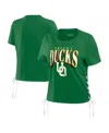 WEAR BY ERIN ANDREWS WOMEN'S WEAR BY ERIN ANDREWS GREEN OREGON DUCKS SIDE LACE-UP MODEST CROP T-SHIRT