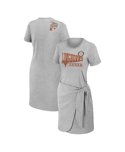 WEAR BY ERIN ANDREWS WOMEN'S WEAR BY ERIN ANDREWS HEATHER GRAY TEXAS LONGHORNS KNOTTED T-SHIRT DRESS
