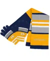 Wear By Erin Andrews Women's  Nashville Predators Stripe Glove And Scarf Set In Navy,yellow
