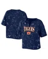 Wear By Erin Andrews Women's  Navy Auburn Tigers Bleach Wash Splatter Cropped Notch Neck T-shirt In Navy