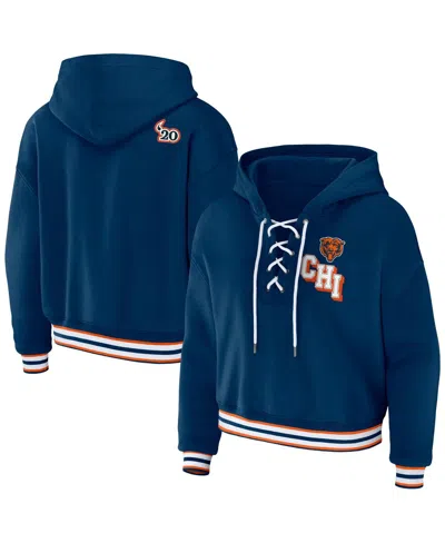 WEAR BY ERIN ANDREWS WOMEN'S WEAR BY ERIN ANDREWS NAVY CHICAGO BEARS LACE-UP PULLOVER HOODIE