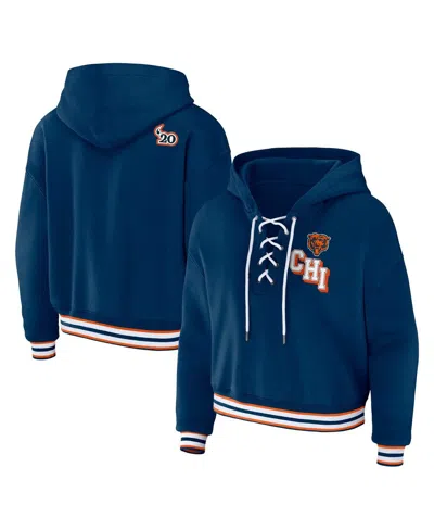 Wear By Erin Andrews Navy Chicago Bears Lace-up Pullover Hoodie