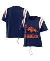 Wear By Erin Andrews Women's  Navy Distressed Denver Broncos Cinched Colorblock T-shirt In Navy