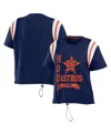 Wear By Erin Andrews Women's  Navy Distressed Houston Astros Cinched Colorblock T-shirt In Navy