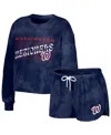 Wear By Erin Andrews Women's  Navy Distressed Washington Nationals Tie-dye Cropped Pullover Sweatshir In Navy