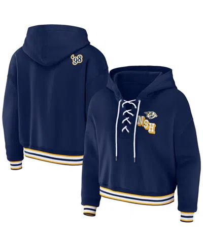 Wear By Erin Andrews Women's  Navy Nashville Predators Lace-up Pullover Hoodie
