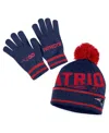 Wear By Erin Andrews Women's  Navy New England Patriots Double Jacquard Cuffed Knit Hat With Pom And In Navy