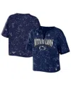 Wear By Erin Andrews Women's  Navy Penn State Nittany Lions Bleach Wash Splatter Cropped Notch Neck T In Navy