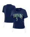 Wear By Erin Andrews Navy Seattle Mariners Side Lace-up Cropped T-shirt In Navy