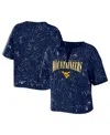 Wear By Erin Andrews Women's  Navy West Virginia Mountaineers Bleach Wash Splatter Cropped Notch Neck In Navy