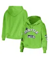 Wear By Erin Andrews Women's  Neon Green Seattle Seahawks Modest Cropped Pullover Hoodie In Green