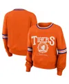 Wear By Erin Andrews Women's  Orange Distressed Clemson Tigers Vintage-like Pullover Sweatshirt In Orange