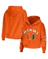 Wear By Erin Andrews Women's  Orange Miami Hurricanes Mixed Media Cropped Pullover Hoodie In Orange