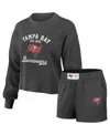 Wear By Erin Andrews Women's  Pewter Distressed Tampa Bay Buccaneers Waffle Knit Long Sleeve T-shirt In Pewter