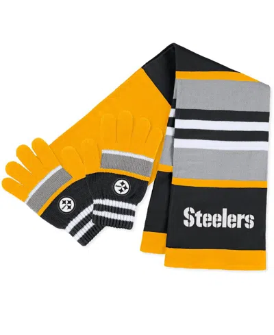 Wear By Erin Andrews Women's  Pittsburgh Steelers Stripe Glove And Scarf Set In Yellow,black