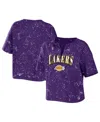 Wear By Erin Andrews Women's  Purple Los Angeles Lakers Bleach Splatter Notch Neck T-shirt In Purple