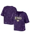 Wear By Erin Andrews Women's  Purple Washington Huskies Bleach Wash Splatter Cropped Notch Neck T-shi In Purple