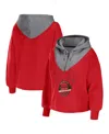 Wear By Erin Andrews Women's Red Toronto Raptors Pieced Quarter-zip Hoodie Jacket In Red
