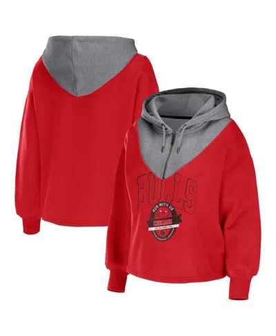 WEAR BY ERIN ANDREWS WOMEN'S WEAR BY ERIN ANDREWS RED CHICAGO BULLS PIECED QUARTER-ZIP HOODIE JACKET
