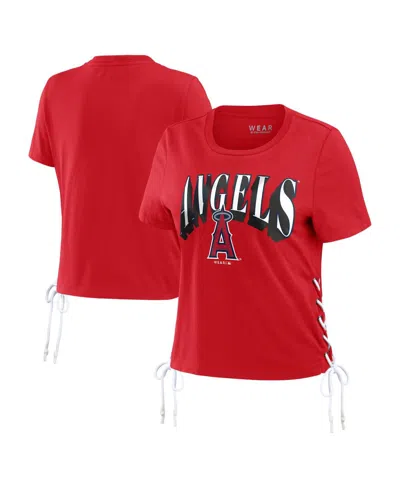 WEAR BY ERIN ANDREWS WOMEN'S WEAR BY ERIN ANDREWS RED LOS ANGELES ANGELS SIDE LACE-UP CROPPED T-SHIRT