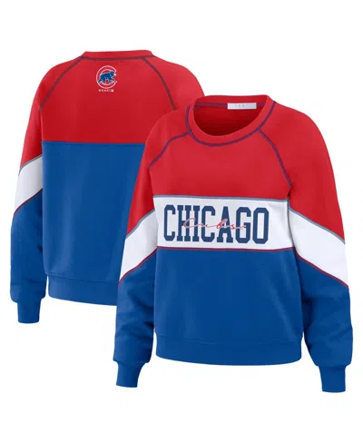 Wear By Erin Andrews Women's  Red, Royal Chicago Cubs Crewneck Pullover Sweatshirt In Red,royal
