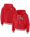 Wear By Erin Andrews Women's  Red Washington Capitals Lace-up Pullover Hoodie In Red