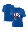 Wear By Erin Andrews Women's  Royal Chicago Cubs Side Lace-up Cropped T-shirt In Royal