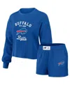 Wear By Erin Andrews Women's  Royal Distressed Buffalo Bills Waffle Knit Long Sleeve T-shirt And Shor In Royal