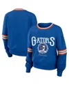 Wear By Erin Andrews Women's  Royal Distressed Florida Gators Vintage-like Pullover Sweatshirt In Royal