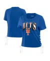 Wear By Erin Andrews Women's  Royal New York Mets Side Lace-up Cropped T-shirt In Royal