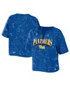 Wear By Erin Andrews Women's  Royal Pitt Panthers Bleach Wash Splatter Notch Neck T-shirt In Royal