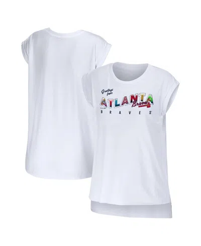 Wear By Erin Andrews Women's  White Atlanta Braves Greetings From T-shirt