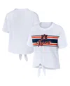 Wear By Erin Andrews Women's  White Auburn Tigers Striped Front Knot Cropped T-shirt In White