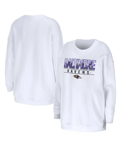 Wear By Erin Andrews Women's  White Baltimore Ravens Domestic Pullover Sweatshirt