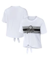 Wear By Erin Andrews Women's  White Brooklyn Nets Tie-front T-shirt In White